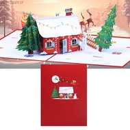 HSV Elegant Christmas Tree Foldable Card Holiday 3D Christmas House Paper Card Memorable Greeting Ca