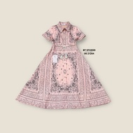 BT 06-21264 Long Dress With Printed Collar Short Sleeves Front Buttons Come With A Rope