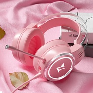 Cute Gaming Headset Pink Headphone with Microphone Earfon Wired for Girls Kids hedphone hedset haedp