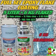 FULL SET Epoxy Colour Flake Coating ( 6KG FLAKE / 5L PRIMER/5L CLEAR / FREE TOOLS ) Wisionpaint