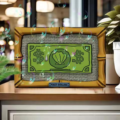 HD Metal Tin Sign SpongeBob First Dollar Wall Decor Retro Cartoon Money Shell Sign for Man Cave Bar 