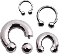 316L Surgical Steel Horseshoe Ring, 8mm Gauge, 16mm Length, 10mm Solid Balls, Silver, Body Piercing 