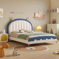 【SG Sellers】Children Bed Kids Bed Leather And Solid Wood Bed Frame Bed Frame With Mattress Single/Queen/King Bed Frame