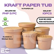 EC 10Pcs Kraft Paper Tubs W/ Lid Ice Cream Soup Tub Bowl Takeout 8Oz/12Oz/16Oz 6Bf F75