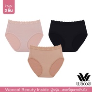 Wacoal Panty กางเกงในรูปทรง SHORT แบบเต็มตัว แต่งลูกไม้ขอบเอว 1 เซ็ท 3 ชิ้น (ดำ BL/ เบจ BE/ โอวัลติน OT) - WU4T35