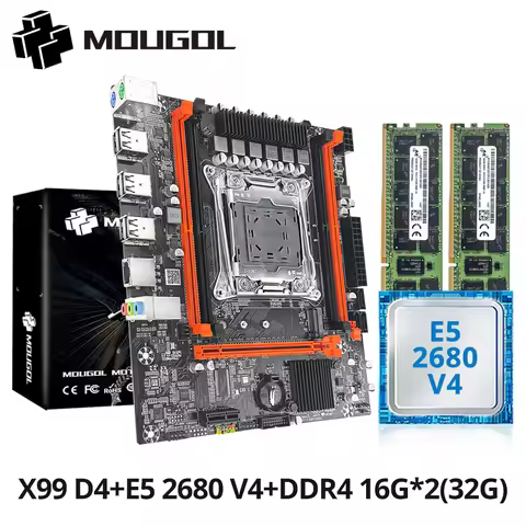 MOUGOL X99 Gaming Motherboard Kit With Intel LGA2011-3 E5 2680 V4 CPU & DDR4 16G*2 2133MHz ECC RAM M
