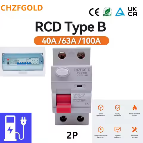 Rccb Type B CHZFGOLD 2P 30mA 100MA 300MA 40a 63a 230V 400V Rccb Price Circuit Breaker Rccb Type B Rc