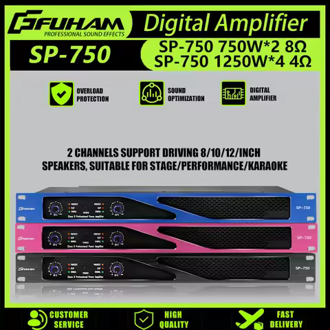 FUHAM SP-750 Digital Power Amplifier, 2-Channel Lightweight Amplifier, 1U, 8 Ohm, 750W, Suitable for