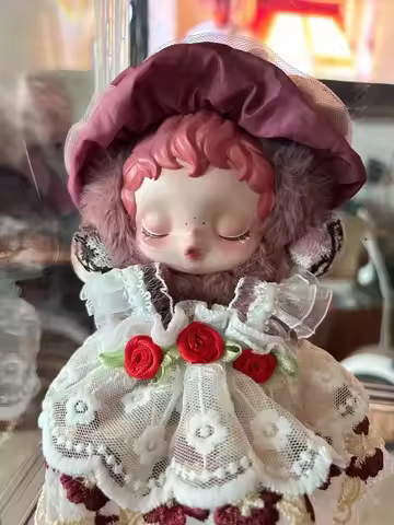 For 17 cm Labubu/SkullPanda Clothing Lace Rose Puff Skirt with straw hat Dolls Accessories Labubu/Sk