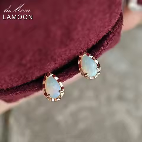 LAMOON Natrual Australia Opal Stud Earring For Women Mini Cartilage Piercing 925 Sterling Silver Gol