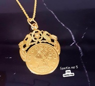 Kalung koin rupiah ringgit lapis emas 24 k asli mewah anti karat