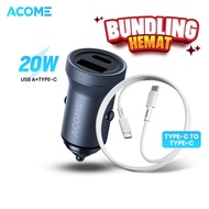 Acome Bundling Save Car Charger ACC01 Dual Port USB A Type C PD 20W QC3.0 Car Plug Support Fast Charging Device+ACOME Data Cable Type-C to USB-C/Type-C to Lightning/Data Cable PD 60W 3a Super Fast Charging iPhone/Macbook/Android (AD-C Se