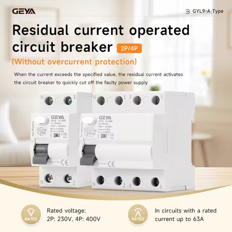 GEYA GYL9 Type A RCD Residual Current Circuit Breaker ELCB 4Pole 40A 63A RCD ELCB Detect Pulsating D
