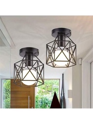1入組現代北歐風格黑色鍛鐵E27 LED吸頂燈，適用於客廳、臥室、陽台、餐廳和咖啡廳，半嵌入式安裝