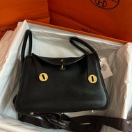 閒置品 Hermes愛馬仕 Lindy26 黑金TC皮 Y刻 手提包