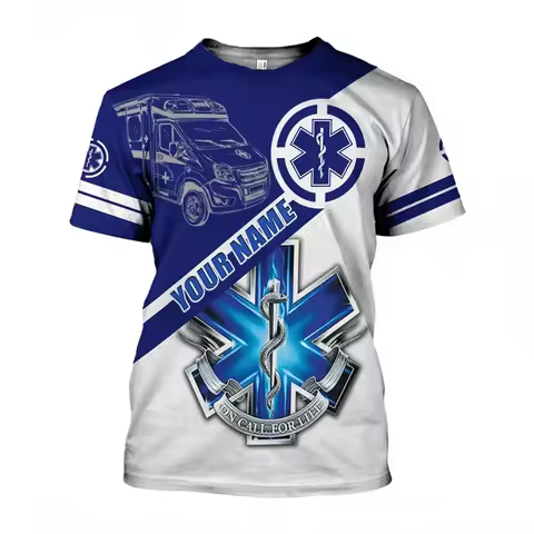 2025 novo nome personalizado cosplay ems t paramdico emt trabalhador retro t camisas retro 3d impres