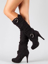 <928>2024 Women Boots Autumn New High Heels Knight Boots Fashion Retro Belt Buckle Knee High Boots F