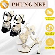 Women's 12cm High Heels with Luxurious Stone Straps - Flattering Party High Heels, Solid Heels