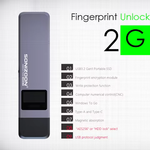 2G Fingerprint Encryption Solid State USB Flash Drive1TB/512GB/256GB Protection Data Privacy Usb фле