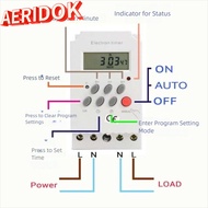 AERIDOK Timer Switch, 12V LED Digital Timer, Portable Display Relay 220V 110V Electrical Device Time