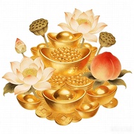 Gold Two-Picking Fortune Lotus Self-Adhesive Stickers Living Room Door Wall Refrigerator Toilet Welc
