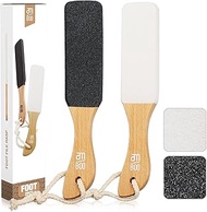 AM 8:00Pumice Stone Foot File, 2 Pack Callus Remover (coarse/fine) for Feet with Wooden Handle, Pedi