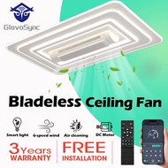 [FREE INSTALLATION] GlovoSync Bladeless Ceiling Fan Light Air Purification DC Motor Silent with 3-Colour LED Light Kit and Remote Control Smart App