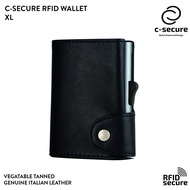 C-SECURE [พร้อมส่ง] กระเป๋าใส่บัตร กระเป๋าสตางค์ RFID หนังฟอกฝาด XL Vegetable Tanned wallet สีดำ Bla