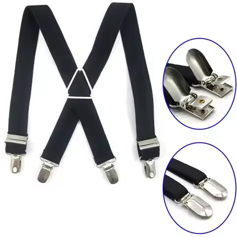Adjustable X-Back Suspenders - 2.5cm Wide Elastic Braces with 4-Clip Design for Men & Women, Vintage