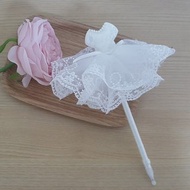 迷你白色婚紗，婚禮留言筆，禮服筆