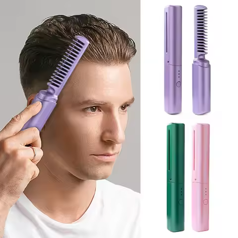 Hair Straightener Brush 3 Levels 60s Anti-Scald Heat Up Cordless Rechargeable Hot Comb 4000mAh Batte