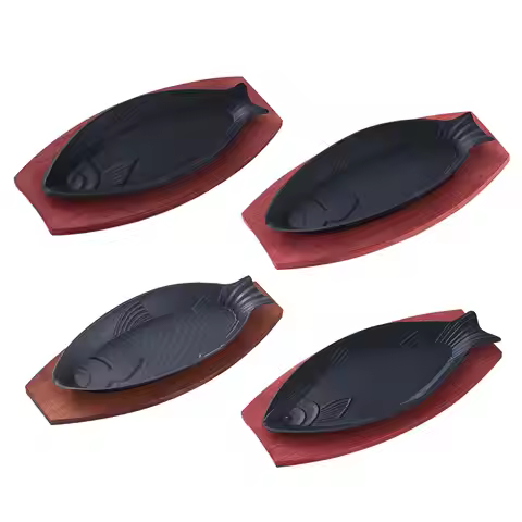 Steak Fry Plate Sizzling Steak Plate Set Fish Shaped Teppanyaki Grill Pan Fajita