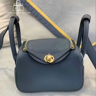 🌈Hermes💙Mini Lindy一代💙Y7風暴藍色金扣💙閑置未使用 🌈TC皮🌟Stamp Y🌟