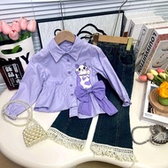 KEMEJA [Celyne_Label] CPP88 Cute Children's Shirt Set, Trendy Tassel Shirt + Jeans, Fashion Children