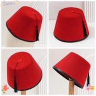 CACTU Fez Cap, Red Color Felt Tarboosh Fez Hat, Traditional Breathable Round Moroccan Hat Universal