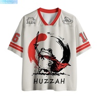 Unisex 3D Print Cute Huzzah Frog V-neck Mesh Jersey Breathable Short Sleeve Summer Kawaii Casual Str