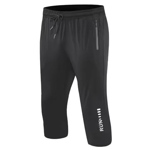 3/4 Pants Compression Spandex Runnining Quick Dry Gym 7 Points Pant Zipper Pockets Joggings Sweatpan