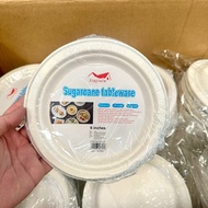 [Sold In Dozens Of 12 Packs] Paper Plates Sugarcane Plate Size 6 Inches 1 Pack Has 6 Pieces (Total 7