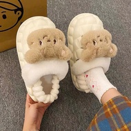 Fur-lined slippers, fur-lined slippers with cute teddy bear patterns, bunny cotton slippers