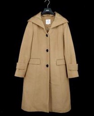 【LANVIN】法國品牌 毛料 可拆式連帽 長大衣 棕 38 女 日本製