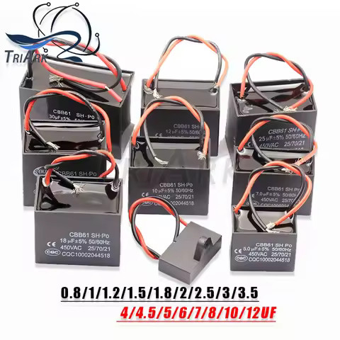 1PCS CBB61 450V Start Capacitor 0.8 1 1.5 1.8 2 2.5 3 4 5 6 7 8 10 12 15 18 20UF Fan Ceiling Exhaust