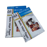 Photo PAPER A4 INKJET MATTE 170gsm 50 LBR CORAL PHOTO PAPER Not Glossy