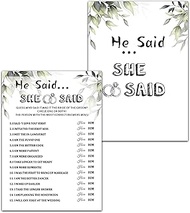 He Said She Said - Greenery Theme Funny Q & A Games Cards 5"x 7"- Games Ideas For Bridal Wedding Sho