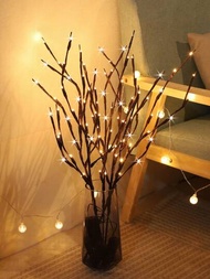 Led樹枝樹枝燈發光樹枝花瓶填充柳樹,人造小樹枝棕色,銀色,27.56英寸20 Led家居浪漫裝飾,暖光（棕色）