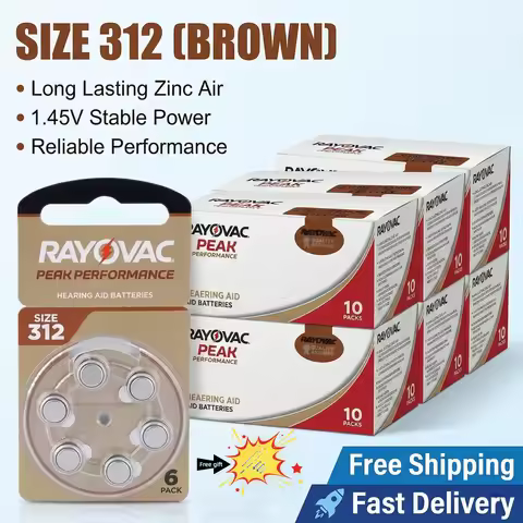 6-60PCS Rayovac PEAK 312 312A A312 PR41 Hearing Aid Batteries 1.45V High Performance Button Cell For