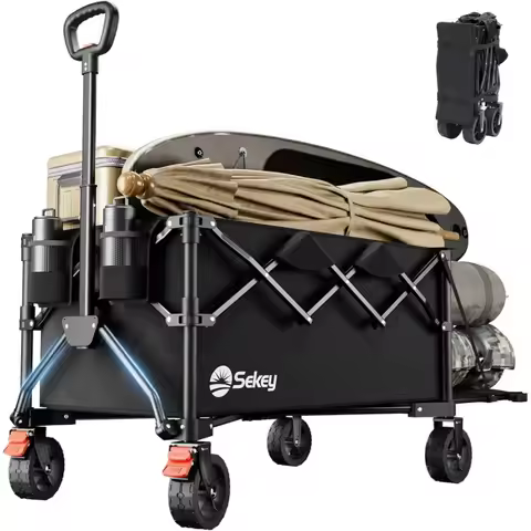 Sekey 440LBS Collapsible Beach Wagon Carts with Extended Tailgate Fold Folding able500L Large Capaci