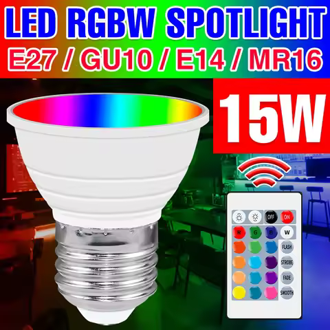 15W RGBW LED Light Bulb E27/E26 Ceiling Lamp GU10 Colorful Night light E14 IR Remote Control Dimmabl