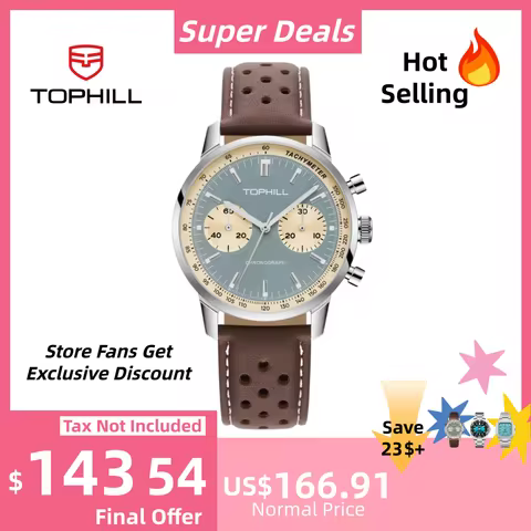 TOPHILL 40mm Chronograph Watch Mechanical Pilot 1963 ST1901 Hand Winding Sapphire Crystal Military C