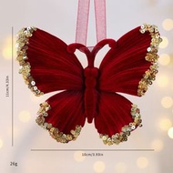 聖誕樹掛飾 居家節日佈置 聖誕酒紅色植絨花環 蝴蝶結聖誕樹裝飾 聖誕節裝飾用品