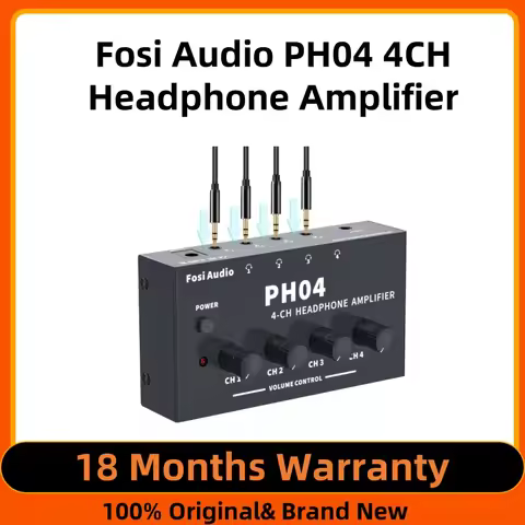 Fosi Audio PH04 4CH Headphone Amplifier Metal Stereo Audio Amp Ultra-Compact Portable Headphone Spli